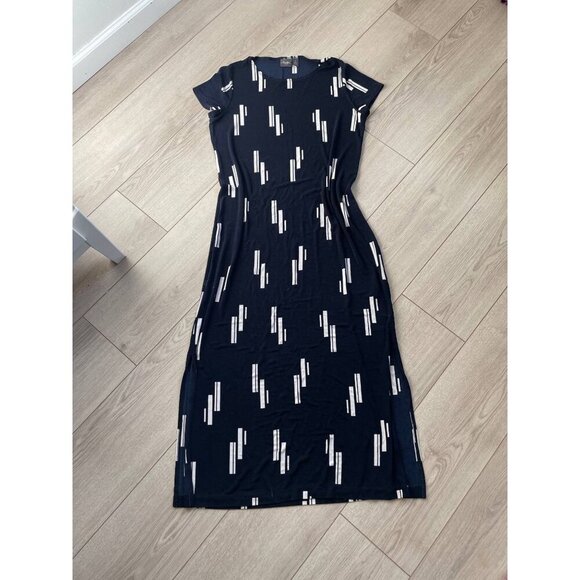 Chico's Travelers Midi Dress Women's Size 1 Navy Blue White Geometric Print - Picture 3 of 9
